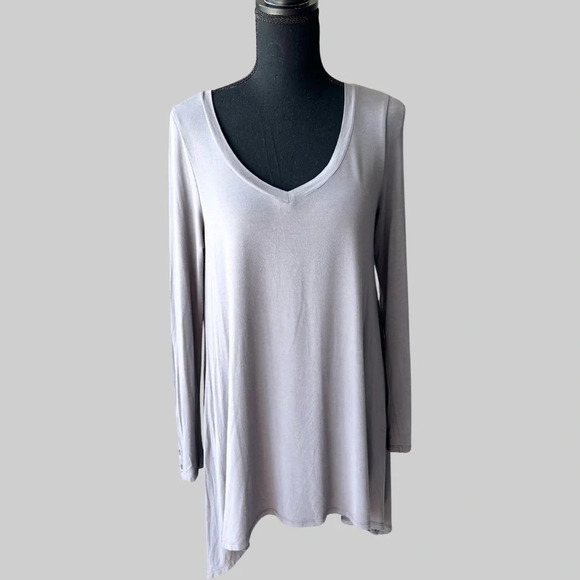 Tana+bee Grey Draped  Jersey Asymmetrical Hem Long Sleeves - Picture 1 of 14